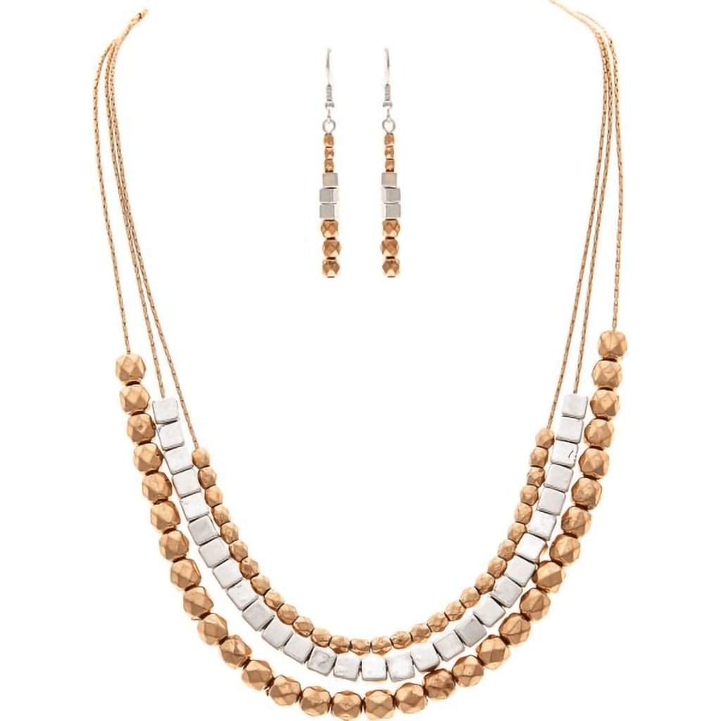 Rain  Two Tone Mixed Beads Three Layer Necklace Set