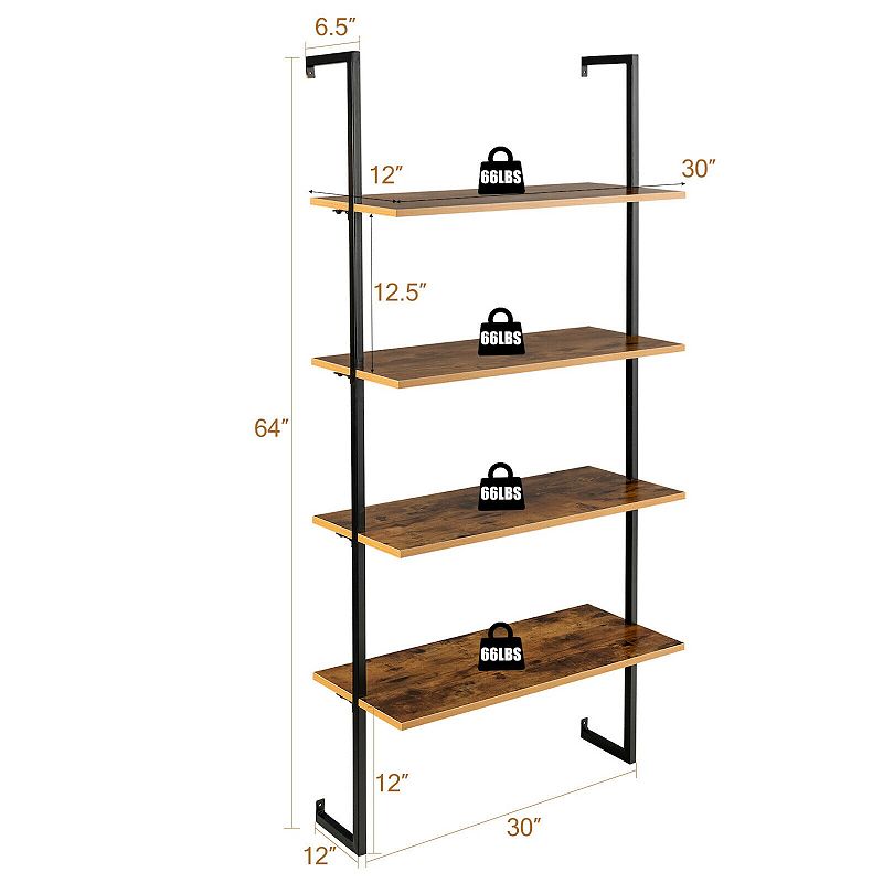 4-Tier Industrial Ladder Bookshelf with Metal Frame-Coffee