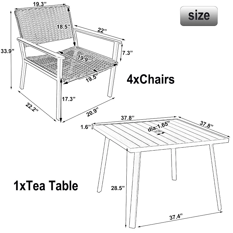 Merax Outdoor Patio PE Wicker 5-Piece Dining Table Set