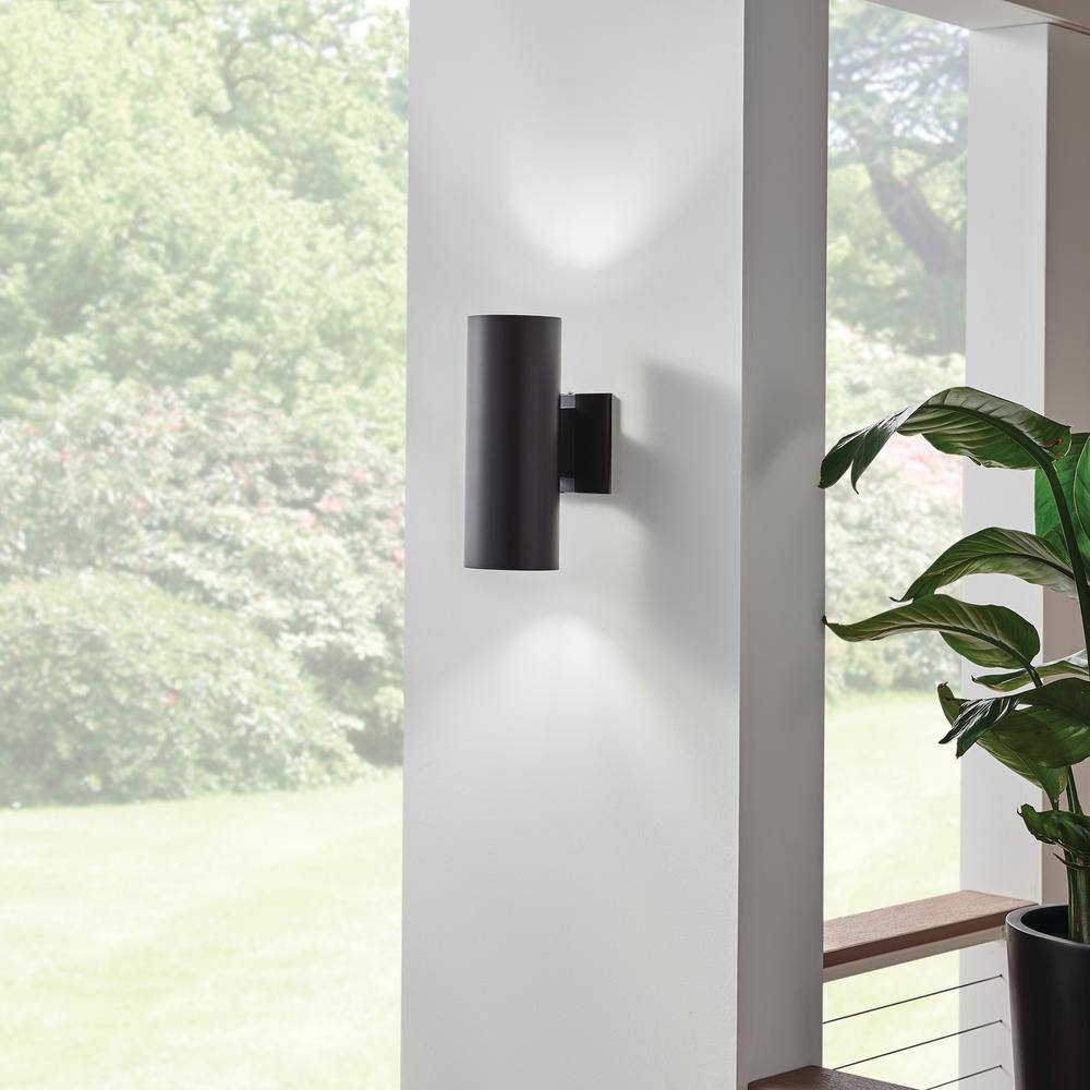 KICHLER Independence 12 in. 2-Light Black Outdoor Hardwired Wall Cylinder Sconce with No Bulbs Included (1-Pack) 9244BK