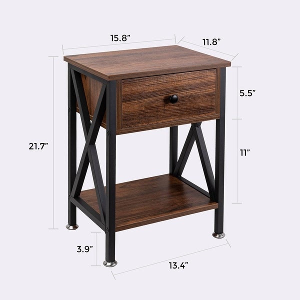 Side Table with Drawer and Open Storage Shelves