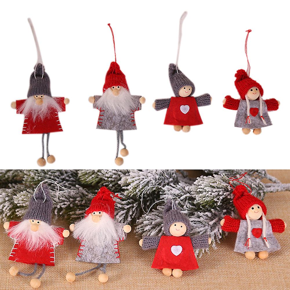 Christmas Wooden Doll Pendant Boys And Girls Doll Widget 4 Different Patterns Mini Decoration Christmas Gifts Rgb 5m