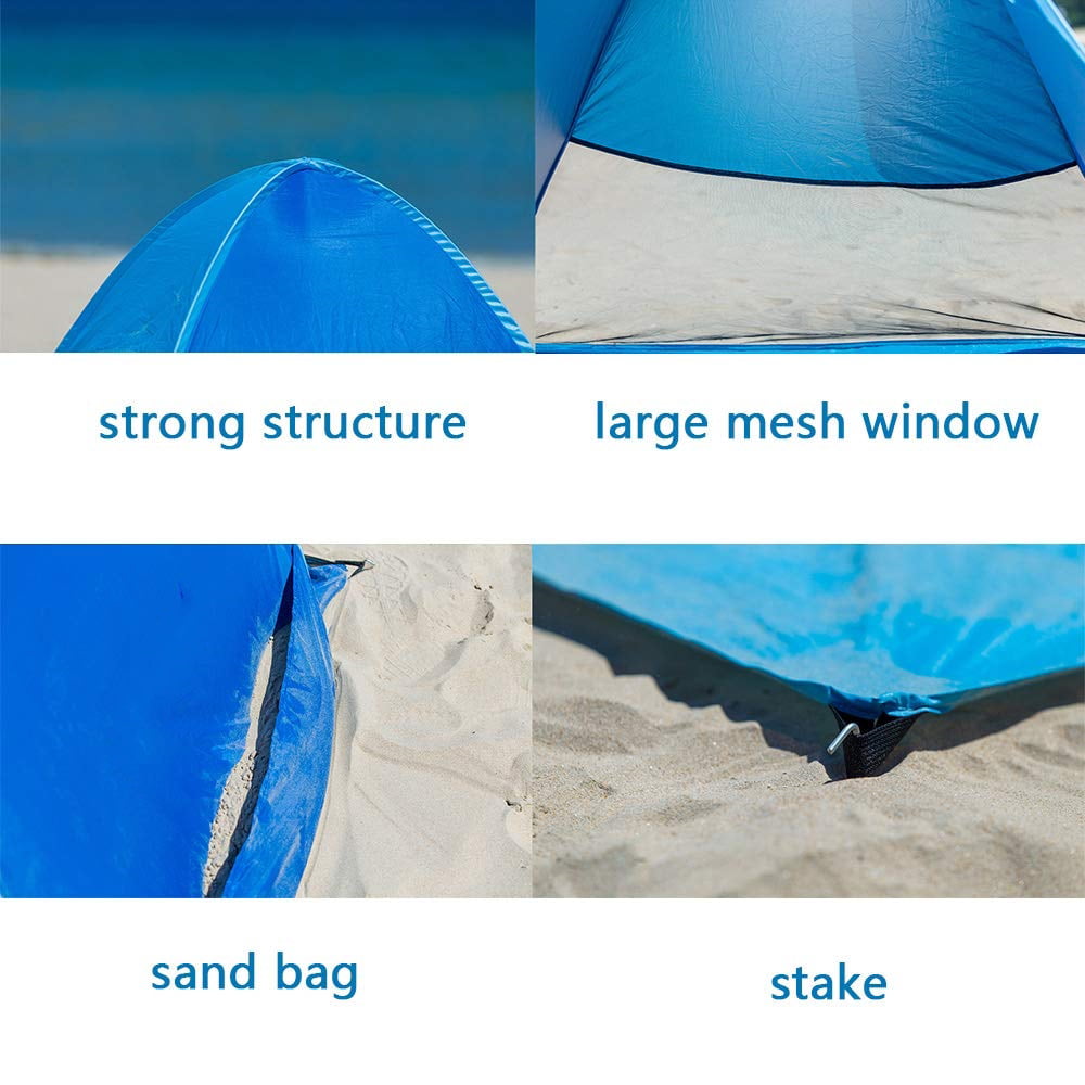 SEREE Automatic Pop up Beach Tent for 3-4 Person UPF 50+ Instant Portable Outdoors Quick Cabana Sun Shelter with Carry Bag Blue