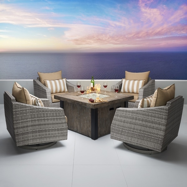 Cannes 5 Piece Sunbrella Outdoor Patio Motion Fire Chat Set