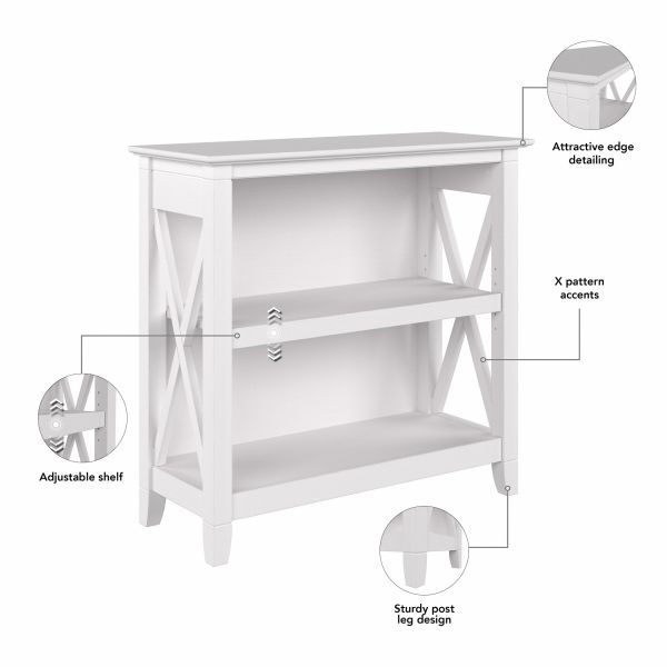 Bush Furniture Key West Small 2 Shelf Bookcase in Pure White Oak