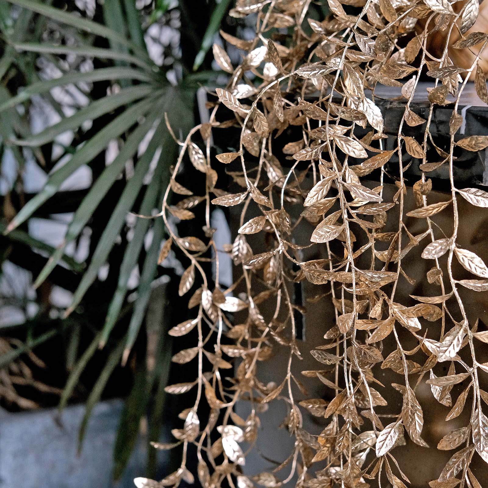 2 Pack Metallic Gold Artificial Hanging Ivy Leaf Stem Garlands, Faux Decorative Willow Vines 41