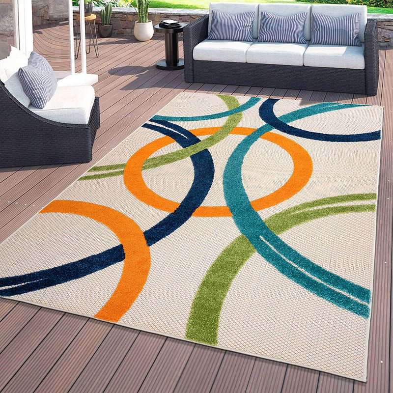 World Rug Gallery Contemporary Circles Indoor Outdoor Rug