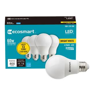 EcoSmart 60-Watt Equivalent A19 Dimmable ENERGY STAR LED Light Bulb Bright White (16-Pack) B7A19A60WESD02