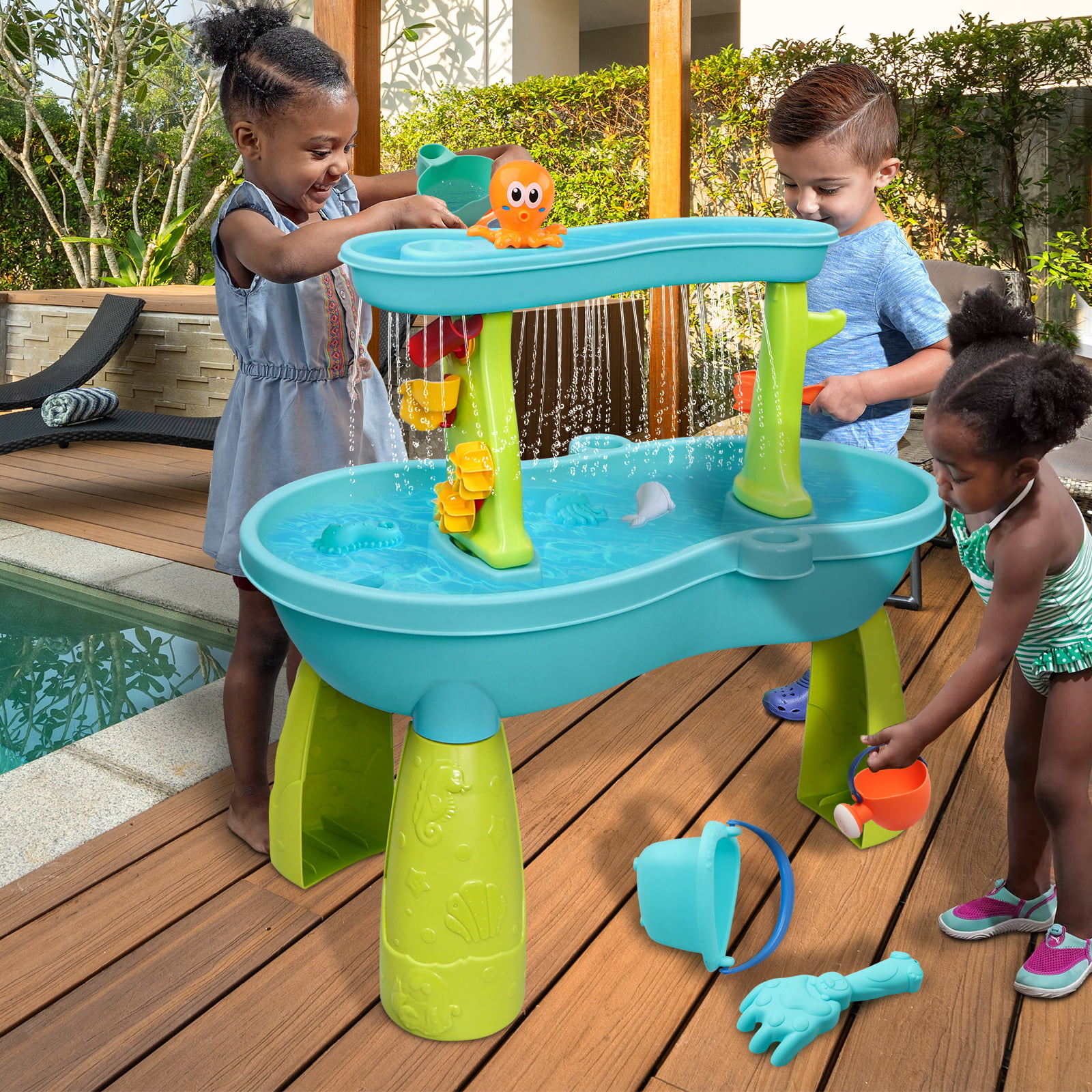 Hot Bee Water Table for Toddlers， Rain Showers Splash Pond Water Sensory Tables Summer Beach Toys for Outside Backyard for Toddlers Age 3-5