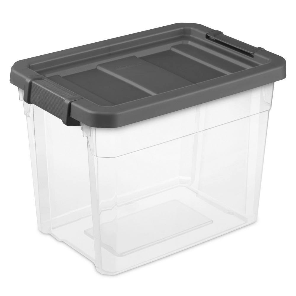 Sterilite 30 qt. Clear Plastic Storage Bin Totes with Latching Lid in Grey (12-Pack) 12 x 14733V06