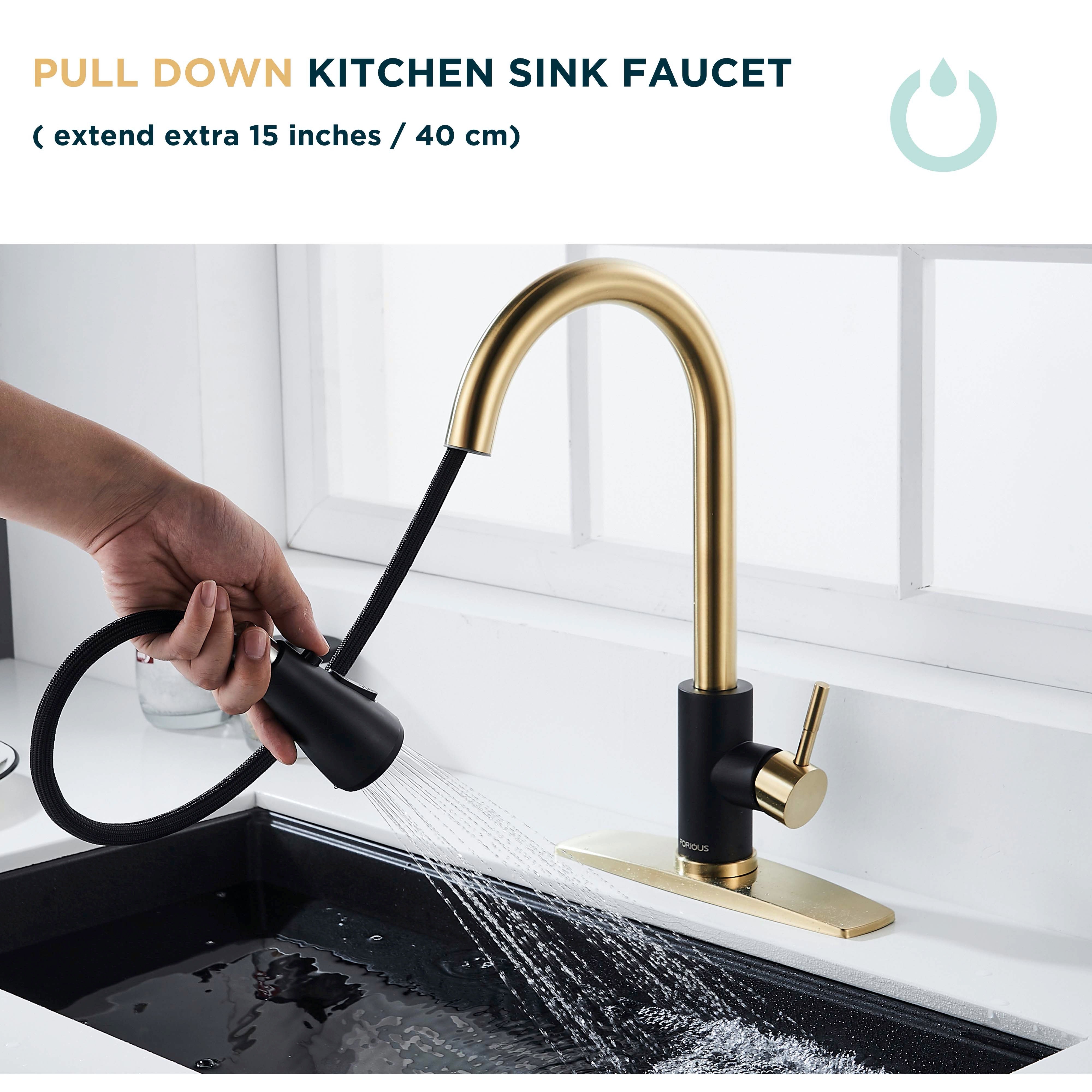 Forious Kitchen Faucet with Pull Down Sprayer Single Handle Sink Faucet Gold Black in Kitchen