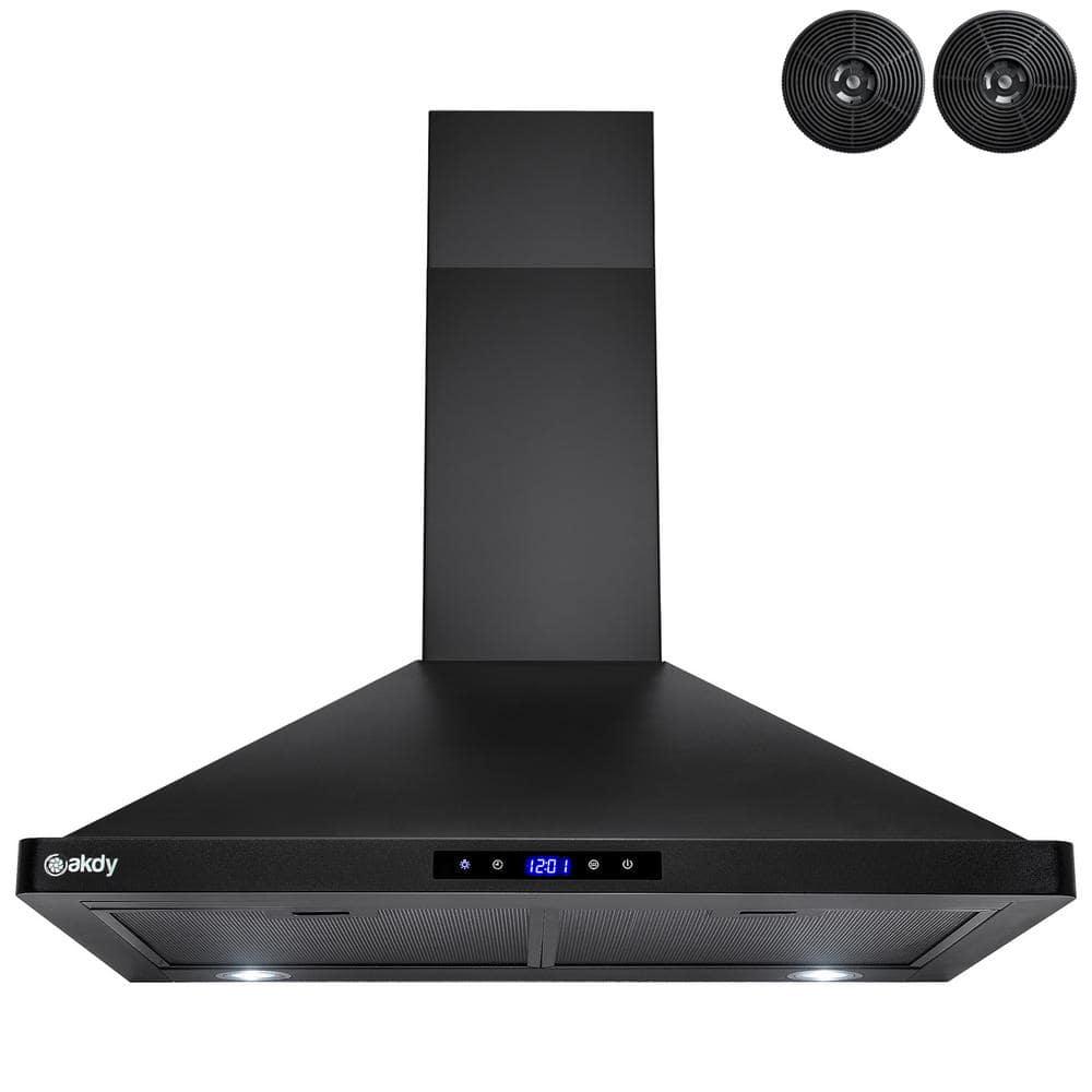 AKDY 30 in Convertible Kitchen Wall Mount Range Hood with Lights in Stainless Steel with Black Painted Stainless Steel