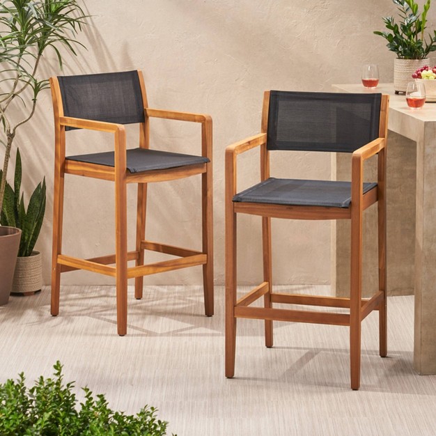 Fairfax 2pk Acacia Wood Bar Stools Teak black Christopher Knight Home