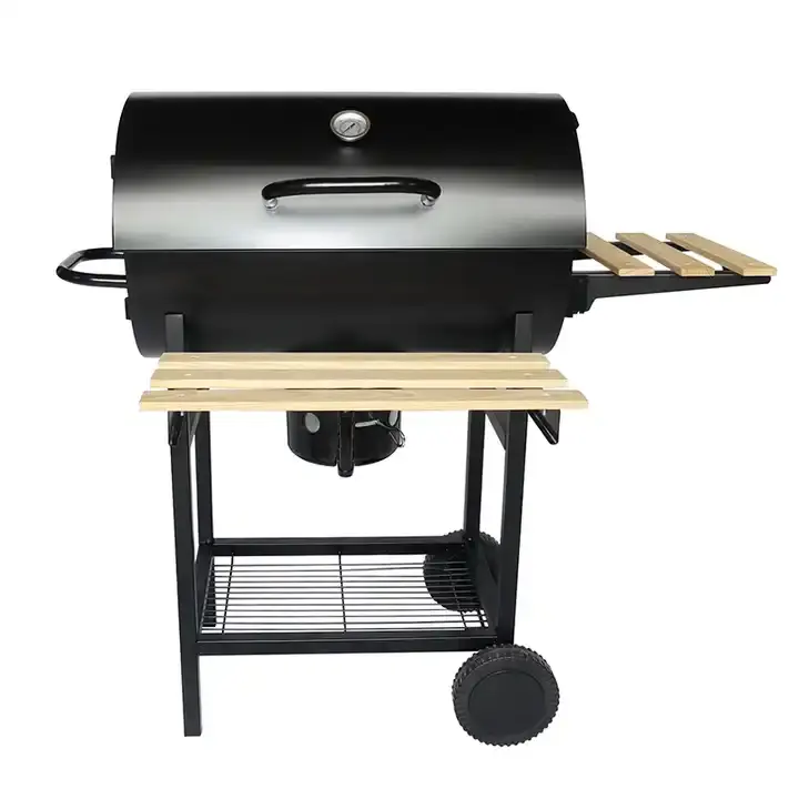 Barrel Charcoal Barbecue Grill with Side Table Use for Outdoor Backyard Patio and Parties