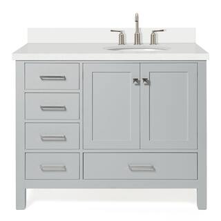 ARIEL Cambridge 43 in. W x 22 in. D x 35 in. H Vanity in Grey with Quartz Vanity Top in White with Basin A043SRWQOVOGRY