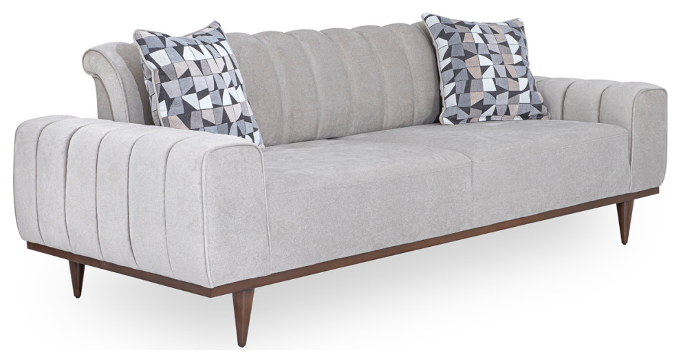 Michael Amini Balboa Chenille Sofa   Shell Gray/Warm Walnut   Midcentury   Sofas   by Michael Amini  Houzz