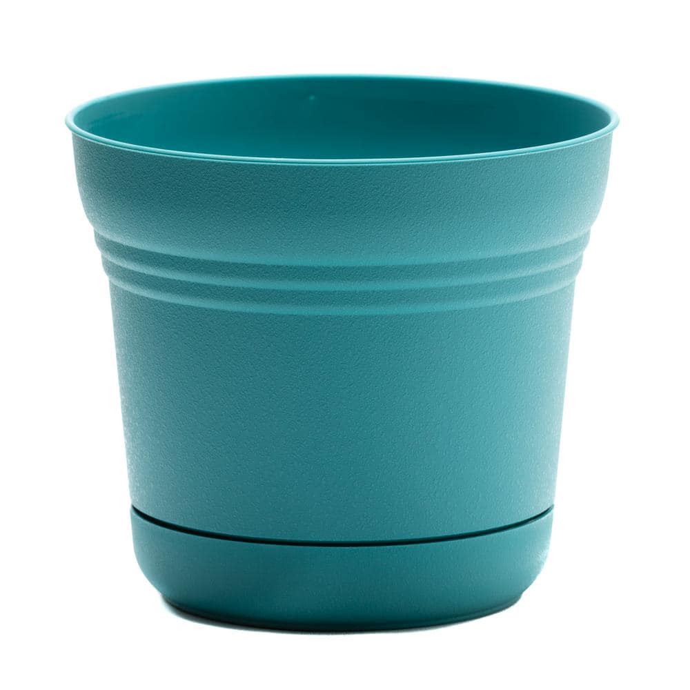 Bloem Saturn 12 in. Bermuda Teal Plastic Planter with Saucer SP1226