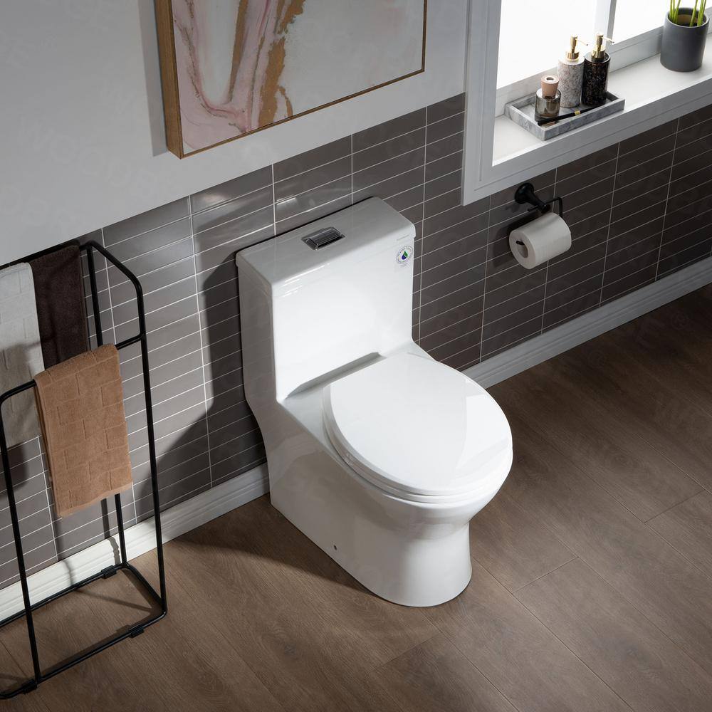 WOODBRIDGE Brick 1-Piece 1.11.6 GPF High Efficiency Dual Flush All-In-One Round Toilet in White with Soft Closed Seat Included HB0500-A