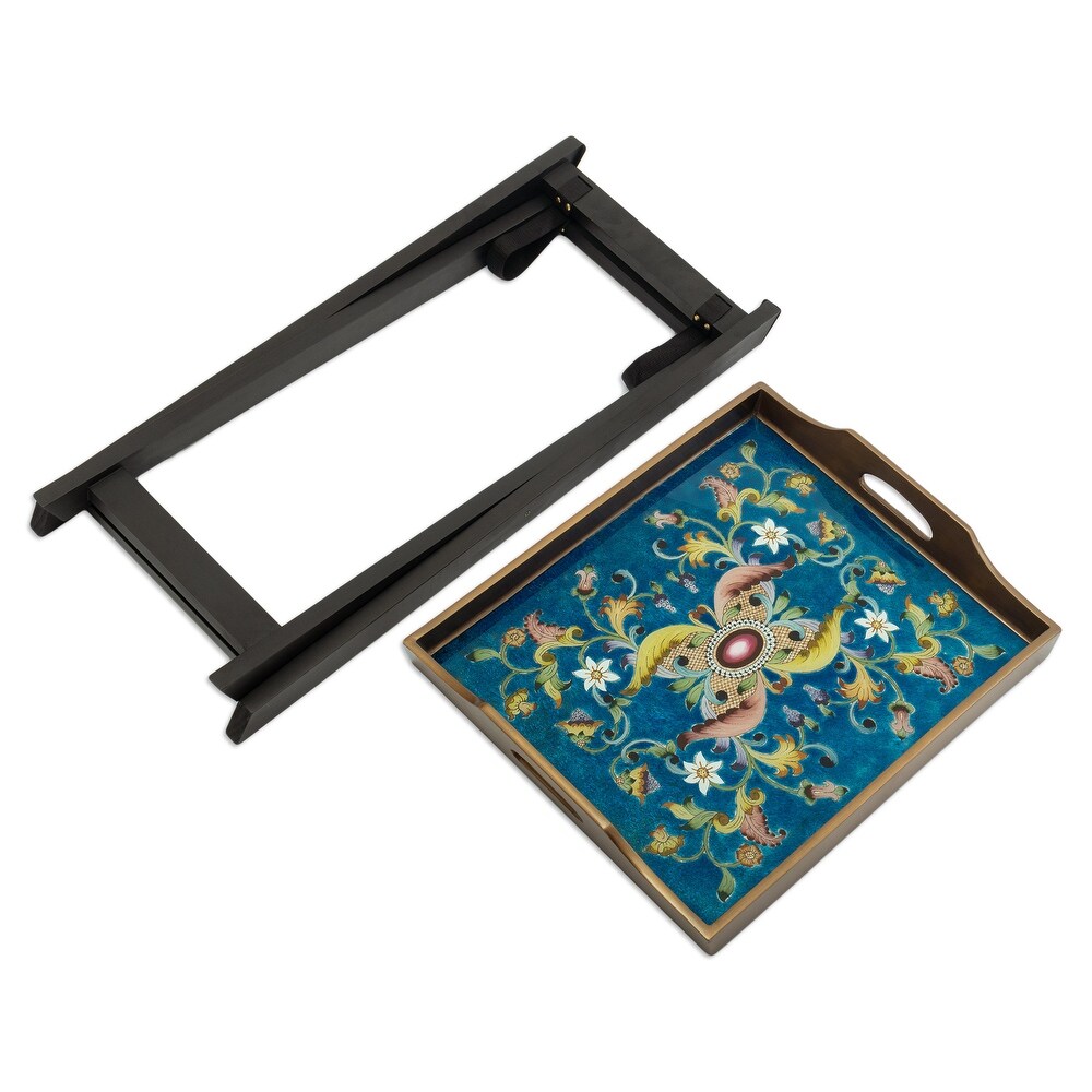 Novica Handmade Colonial Night Reverse Painted Glass Folding Tray Table