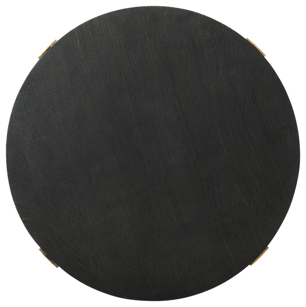 Atticus Black Solid Wood And Antiqued Gold Metal Round Coffee Table   Modern   Coffee Tables   by Mercana  Houzz