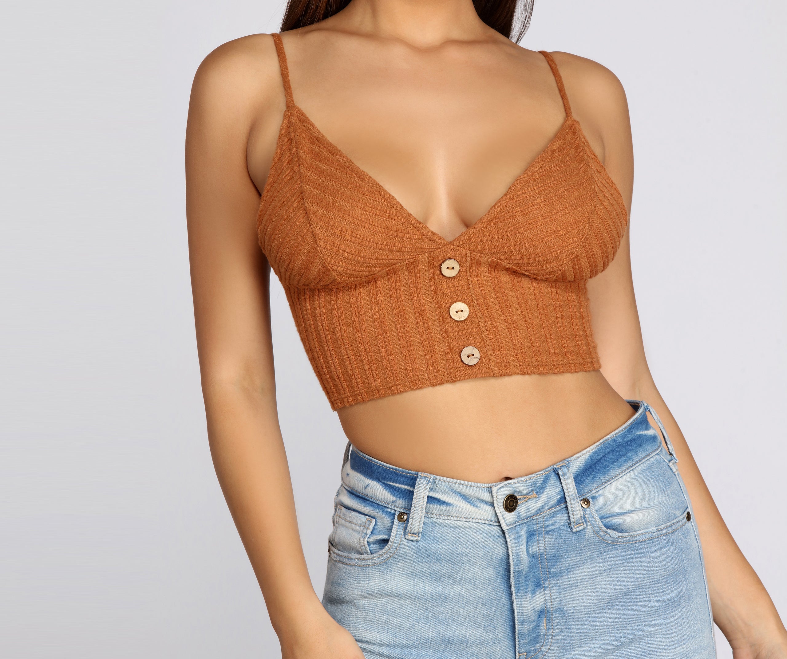 Button In Knit Crop Top