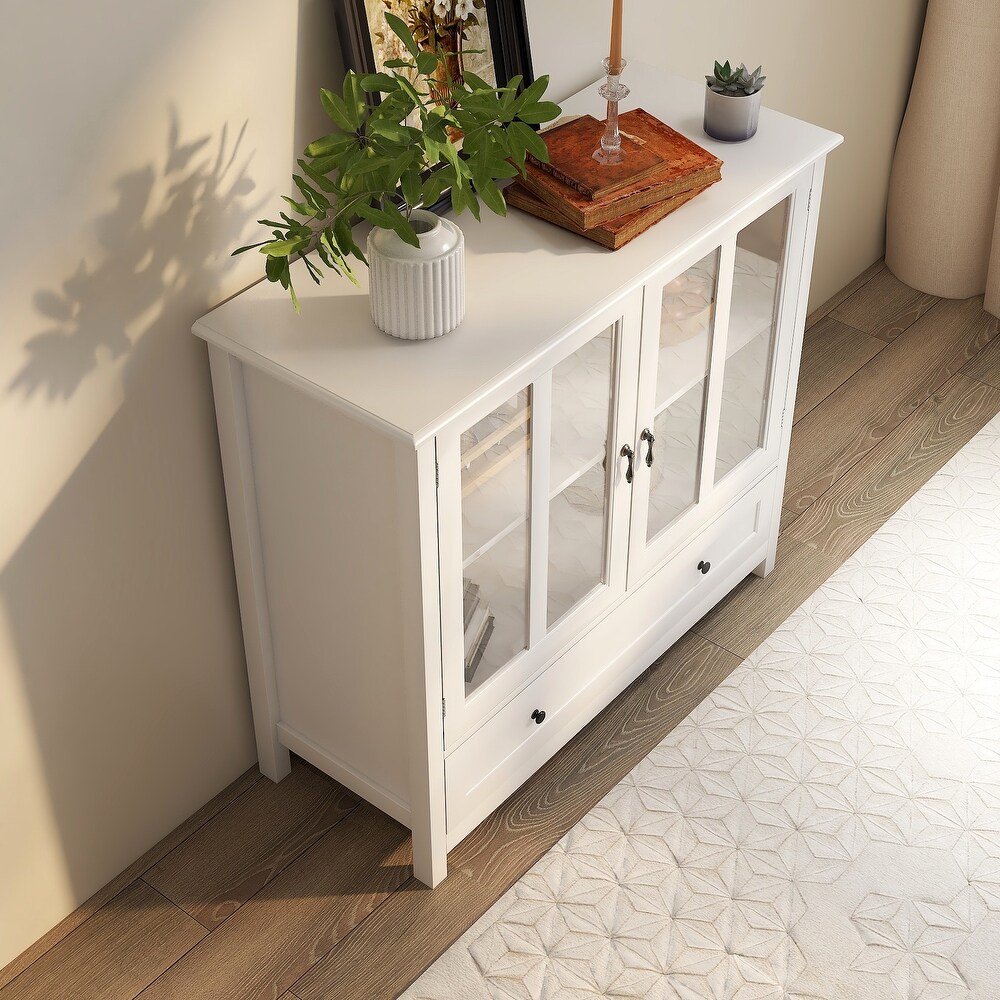 Modern Kitchen Buffet Sideboard Storage Cabinet with Glass Doors and Drawers