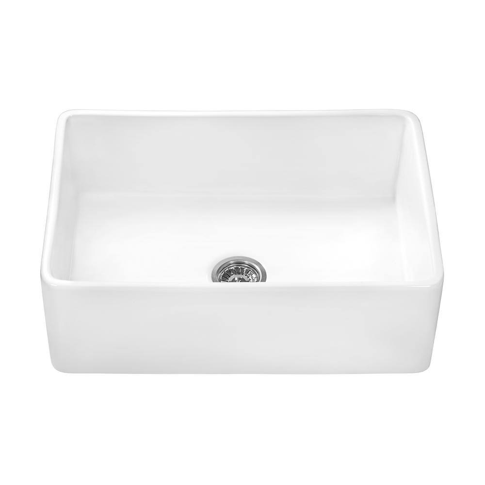 Ruvati Farmhouse Apron-Front Fireclay 33 in. x 20 in. Reversible Single Bowl Kitchen Sink in White RVL2300WH