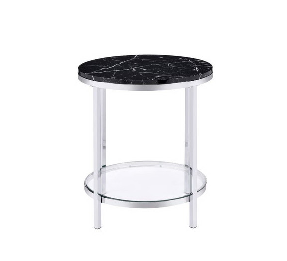 Acme 82477 Virlana End Table  Faux Black Marble To...