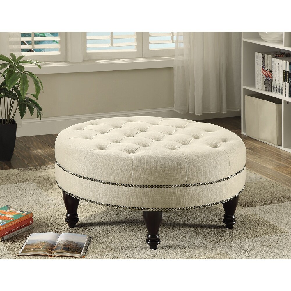 Coaster Furniture Elchin Oatmeal Round Upholstered Tufted Ottoman