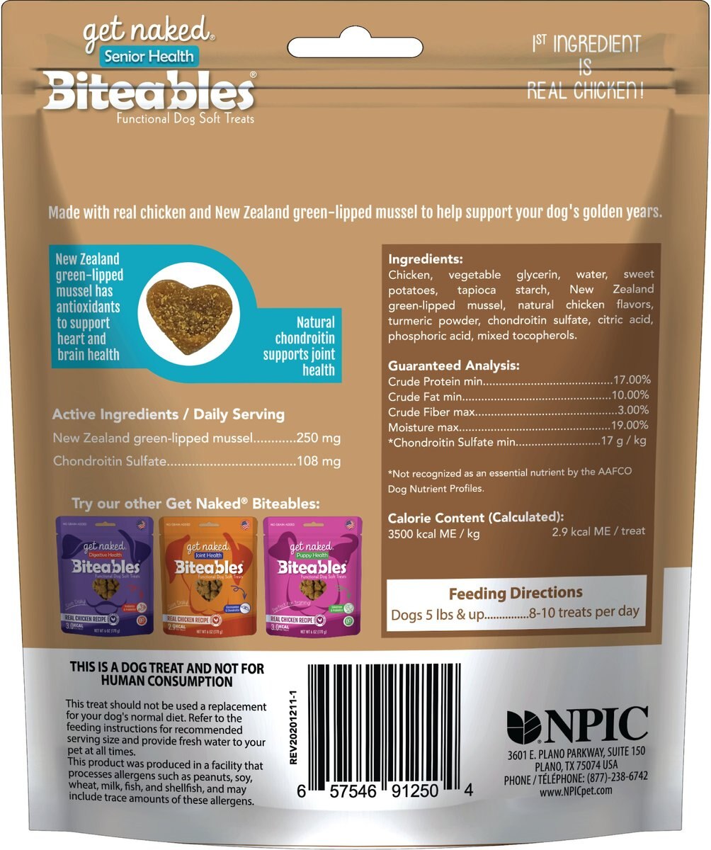 Get Naked Biteables Functional Senior Health Real Chicken Recipe Dog Treats， 6-oz bag