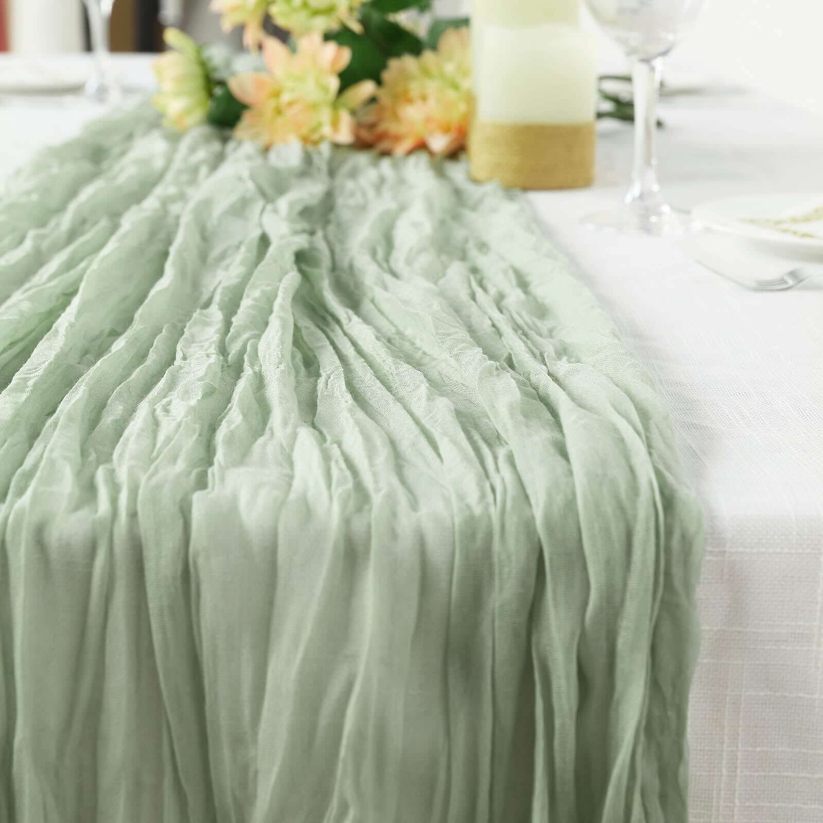 Sage Green Gauze Cheesecloth Boho Table Runner 10ft