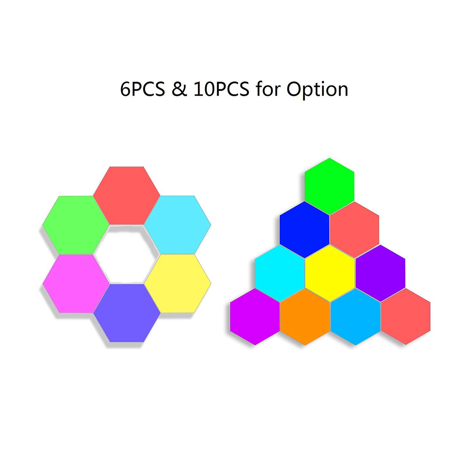 White 6pcs 6pcs Smart Led Sound Control Rgb Hexagon Wall Light With Colorful Light Effect App Control Sticky Pads For Bedroom Living Room Gaming