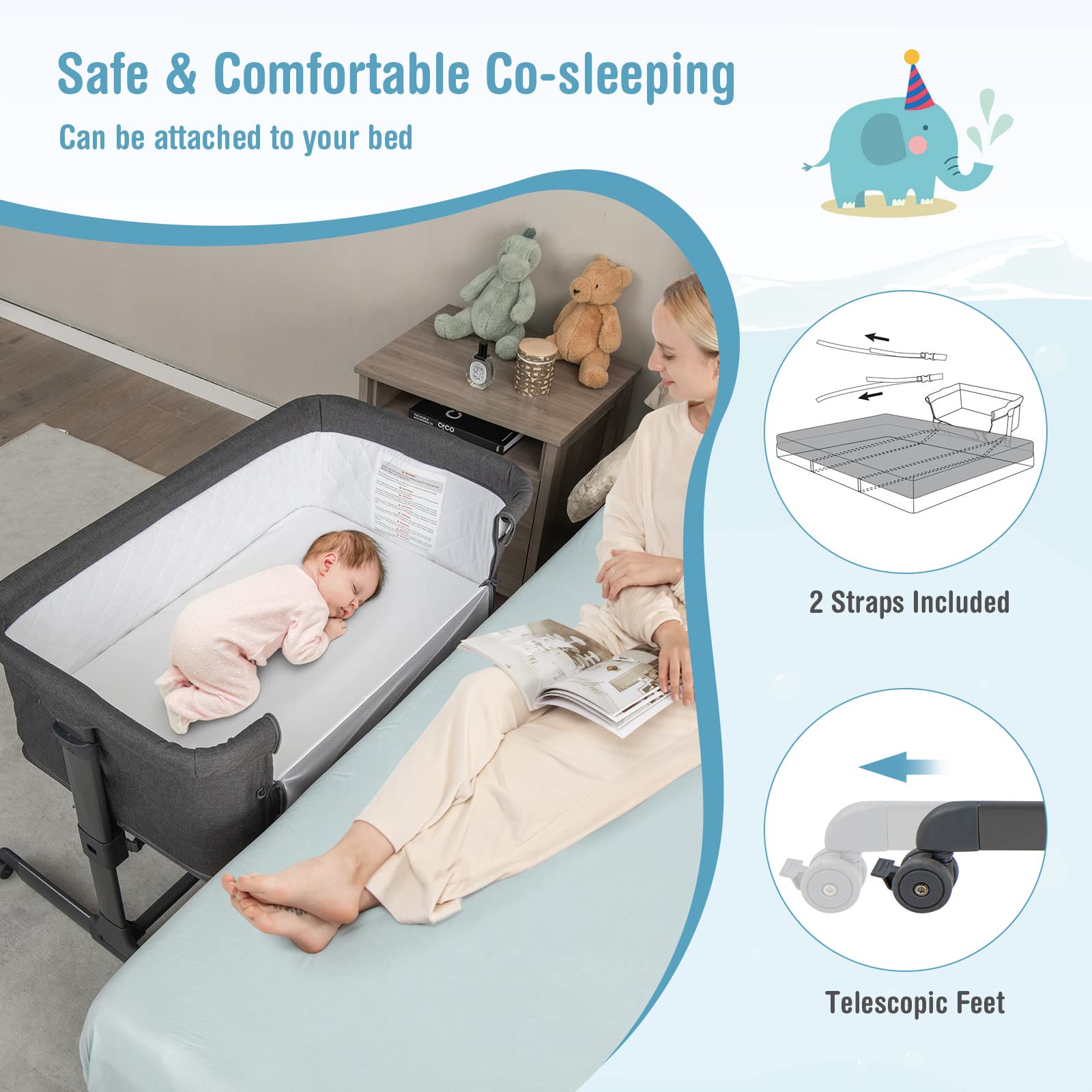 Costzon 3-in-1 Bassinet Bedside Sleeper, Playpen & Baby Crib