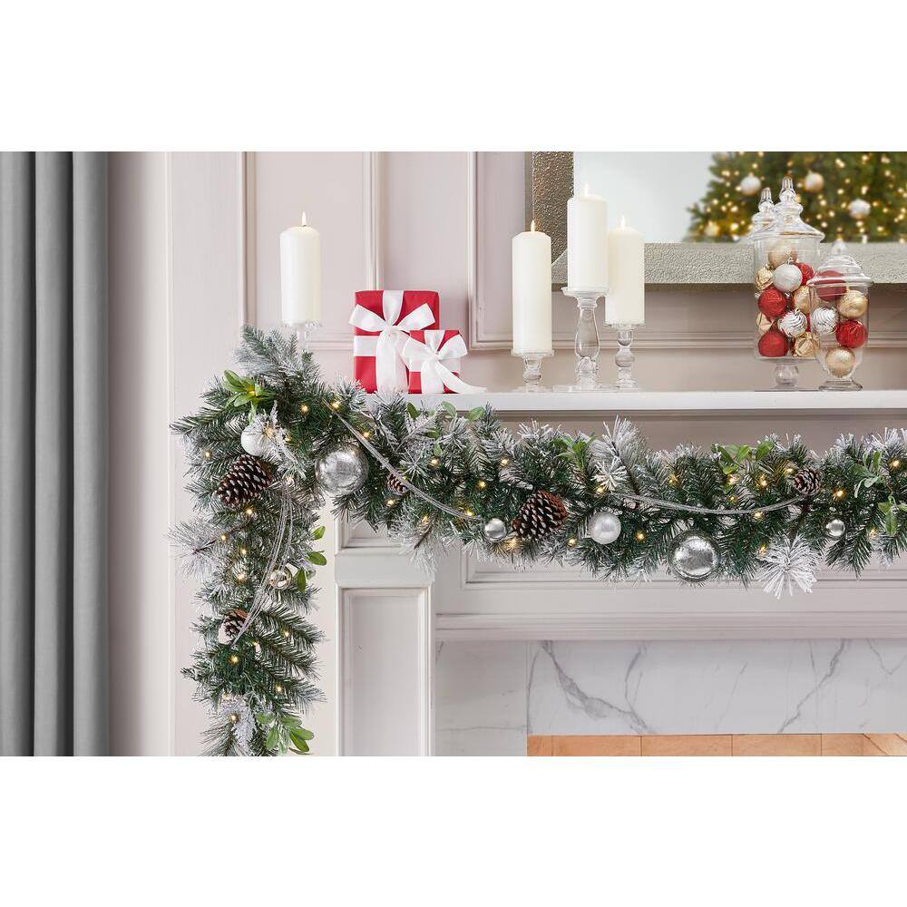 9 ft Prelit Snowy Silver Pine Garland 2258340HD