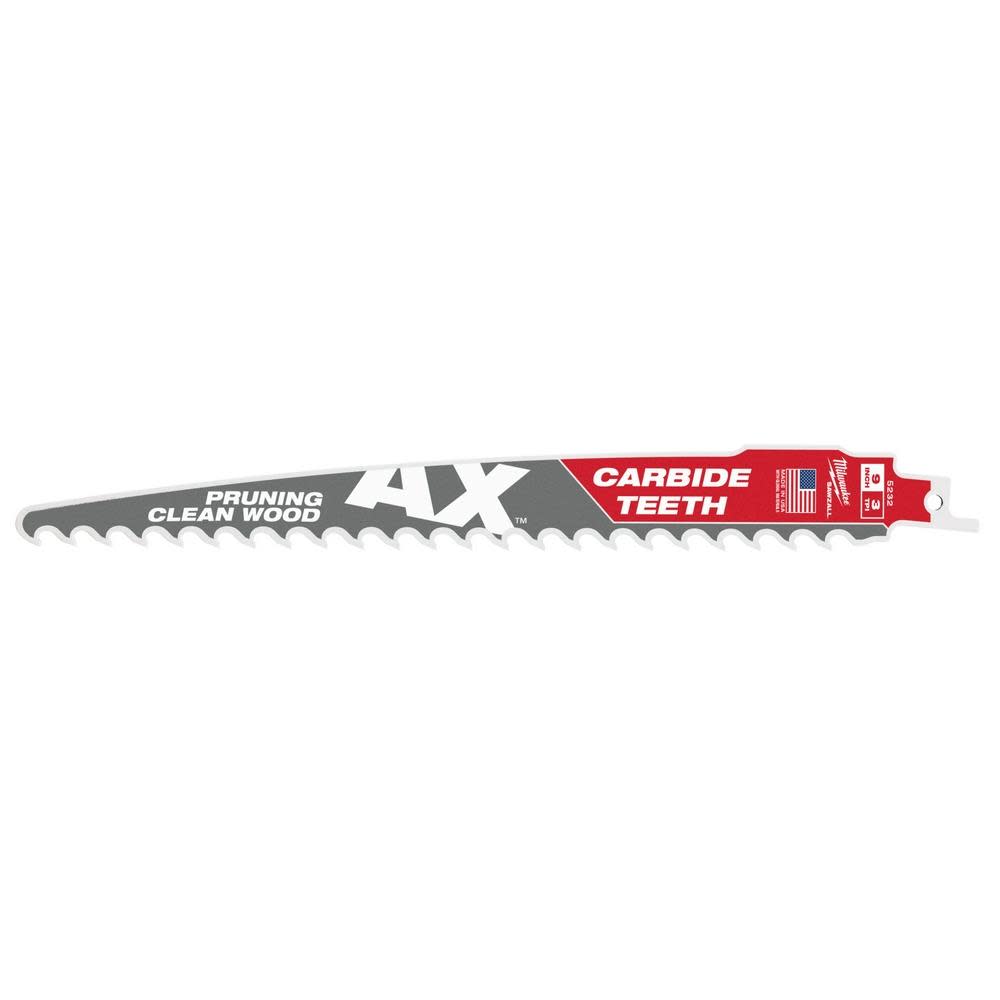 Milwaukee 9 3 TPI The AX with Carbide Teeth for Pruning and Clean Wood SAWZALL Blade 3PK 48-00-5332 from Milwaukee