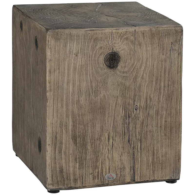 HOMCOM Decorative Side Table with Square Tabletop， Rustic End Table with Wood Grain Finish， for Indoors and Outdoors， Grey