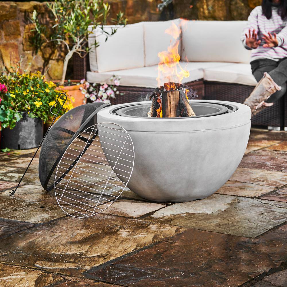 Teamson Home 30 in. x 22.83 in. Round Wood Burning Outdoor Concrete Fire Pit HR30180AA