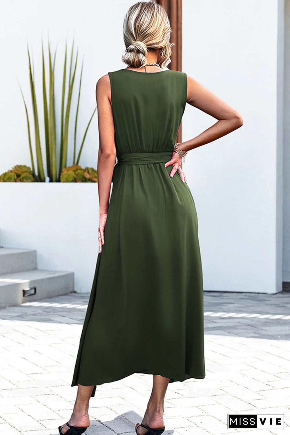 V Neck Sleeveless High Split Maxi Dress