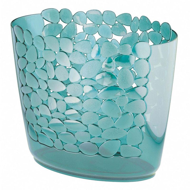 mDesign Plastic Slim Oval Wastebasket， Pebble Stones Design -  Navy Blue