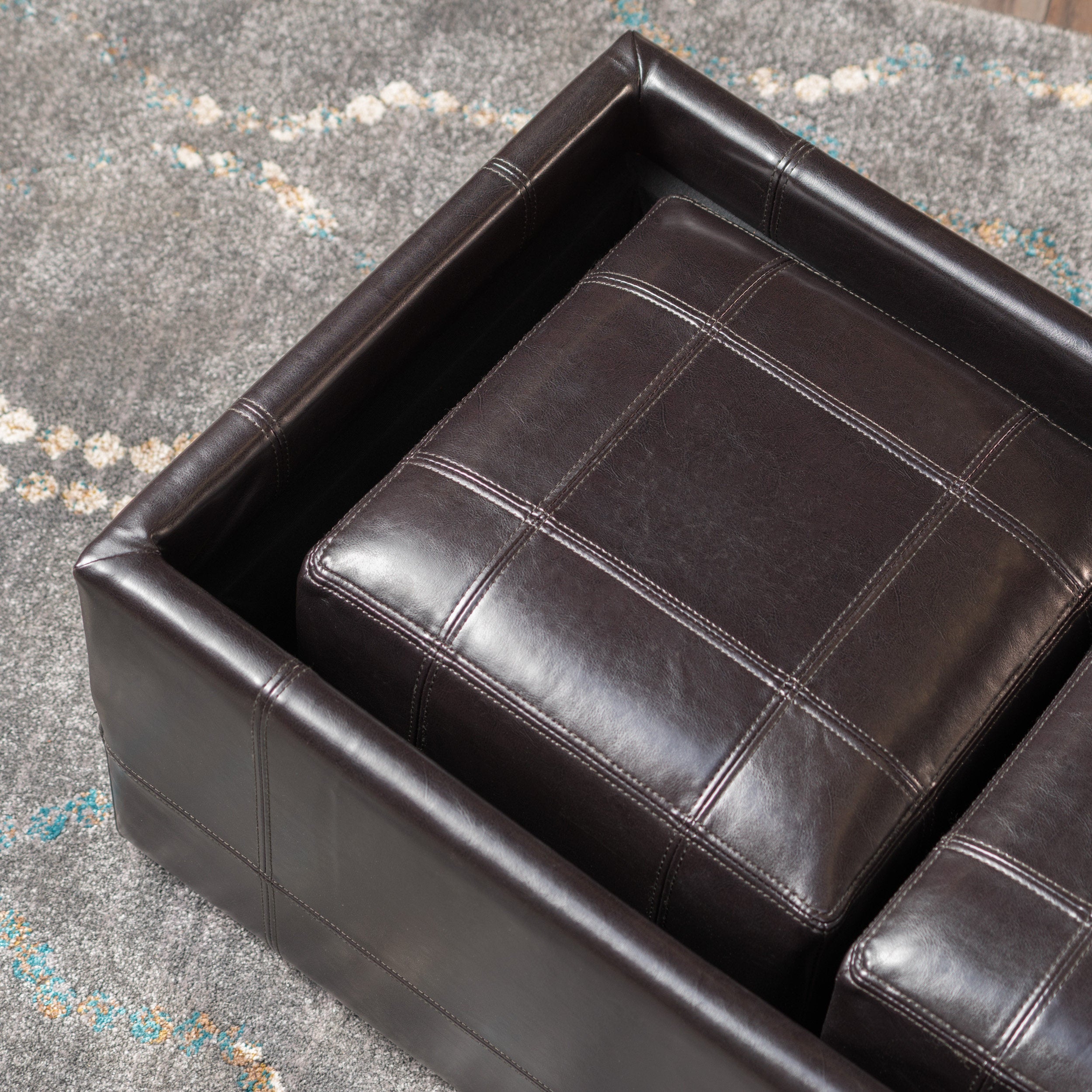 Five Brooks Espresso Brown Leather Ottoman Set (Set of 3)