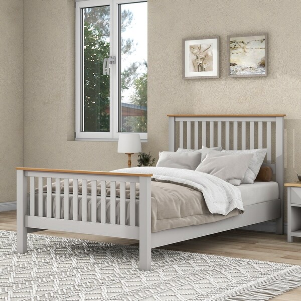 3 Pieces Country Gray with Oak Top Bedroom Sets， Full Bed， Nightstand and Dresser， Full Side - - 36908525