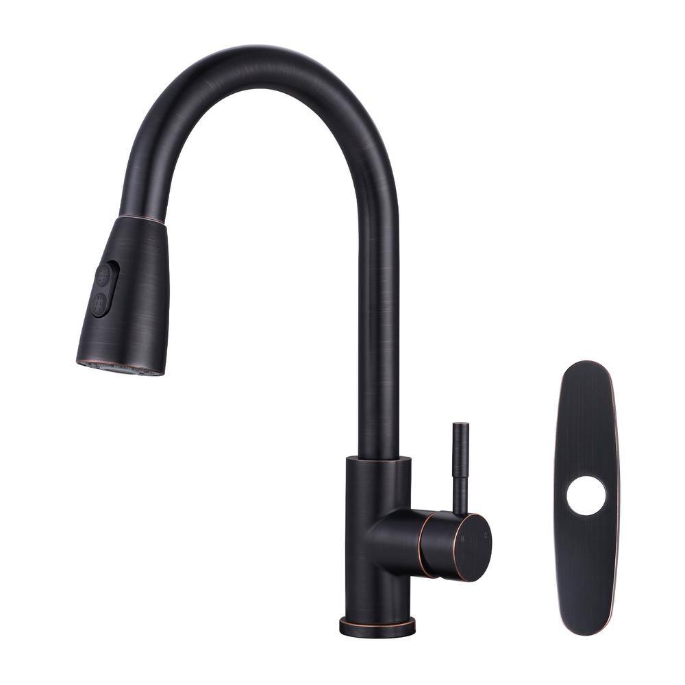 ARCORA Single-Handle High Arc Kitchen Faucet with Pull Down Sprayer and Deckplate in Oil Rubbed Bronze AR7100301RB