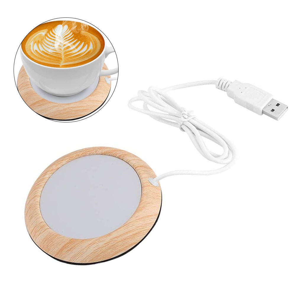 FAGINEY Heating Cup Pad， USB Cup Warmer Mat Office Tea Coffee Heater Pad Bright Wood Grain