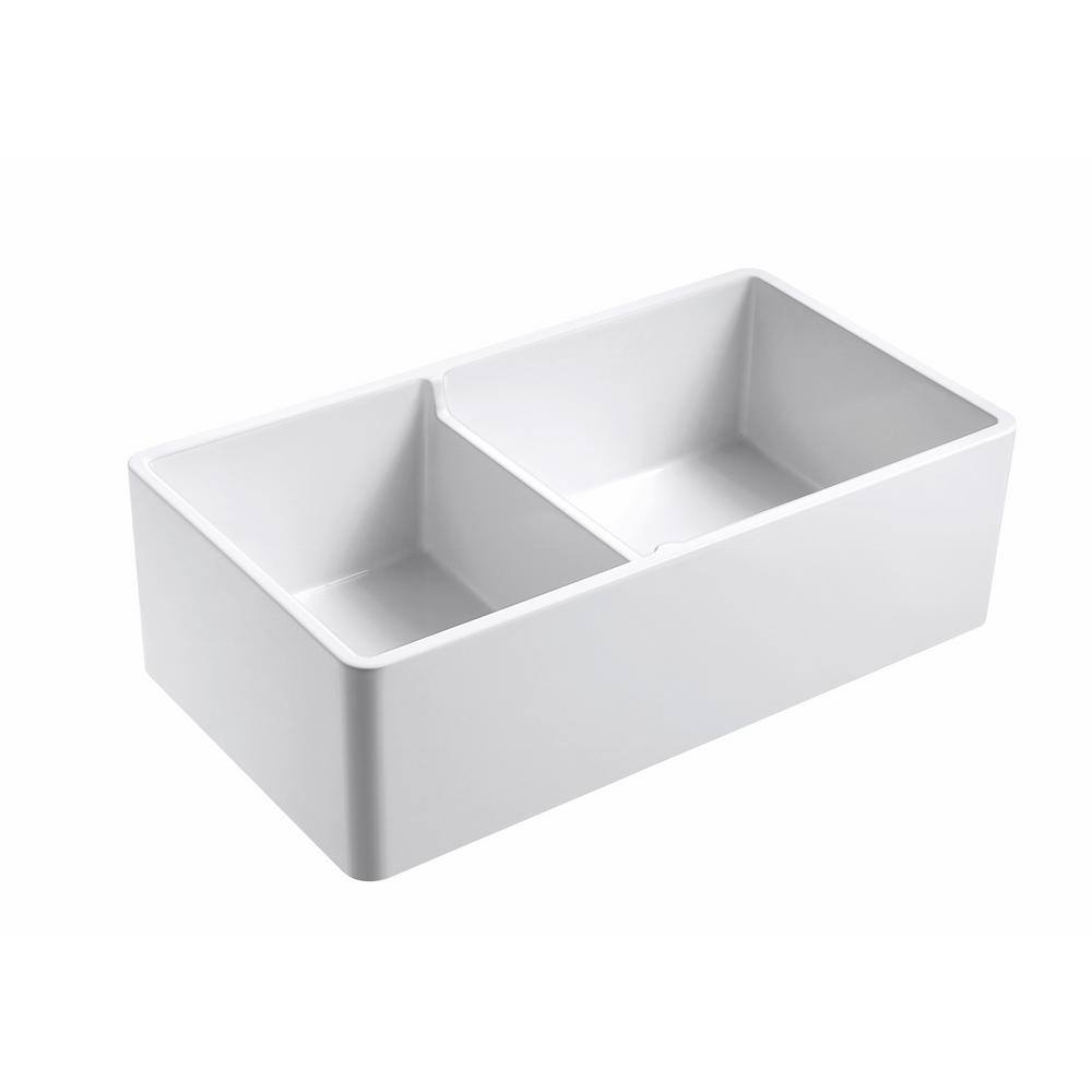 Empire Industries Sutton Place Farmhouse Fireclay 33 in. 5545 Double Bowl Kitchen Sink with Grid with Grid and Strainer SP33DG