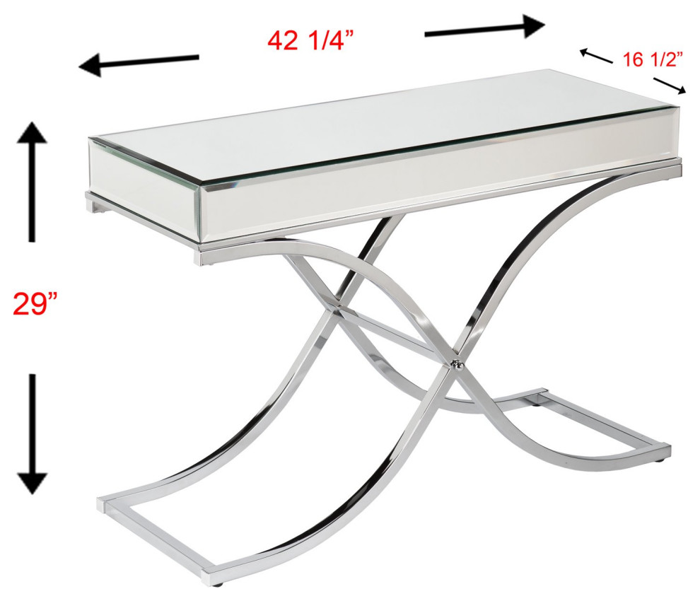 Elegant Console Table  Curved X Shaped Base With Beveled Mirror Top  Chrome   Contemporary   Console Tables   by Decorn  Houzz