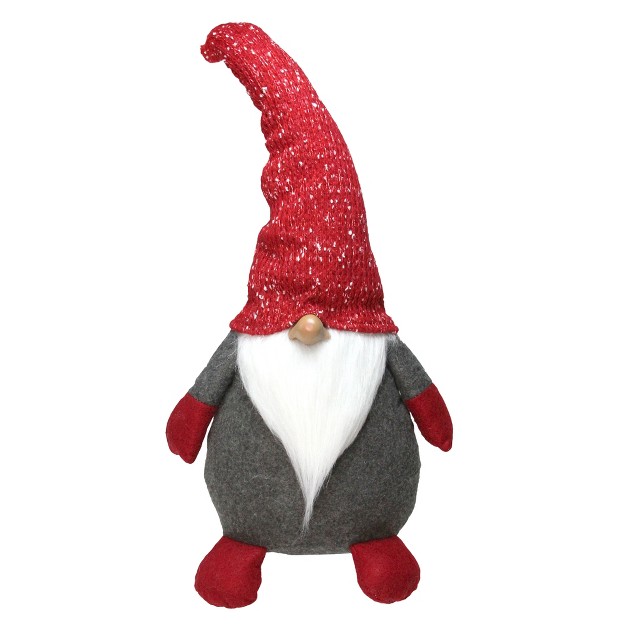 Grey And Red Gnome With Tall Bendable Hat Christmas Decoration