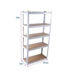 Tunearary 29 in. W x 12 in. D x 59 in. H 5-Tier Stackable Metal Heavy-Duty Storage Rack Adjustable Multi-Purpose Pots White Shelve01LP