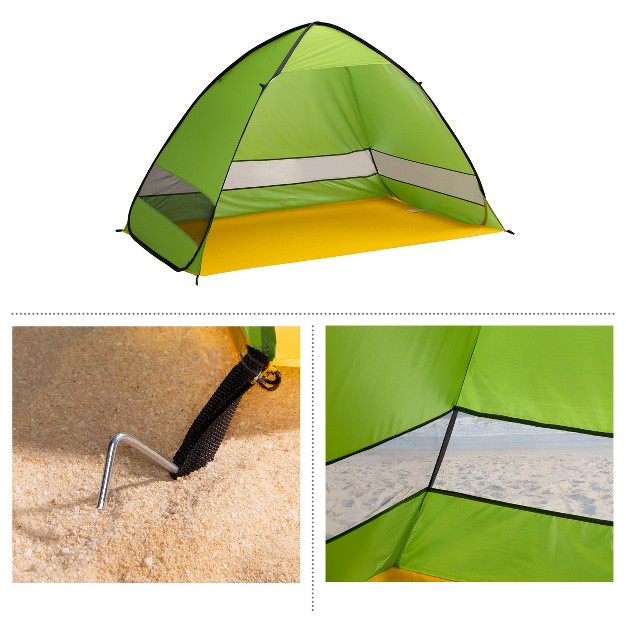 Pop Up Beach Tent With Uv Protection And Ventilation Windows Water And Wind Resistant Sun Shelter For Camping Fishing Or Play By Wakeman green