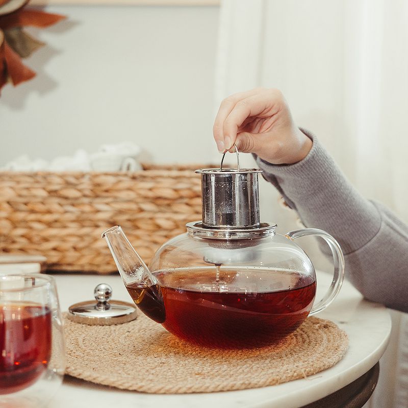 GROSCHE JOLIETTE Glass Infuser Teapot， Stainless Steel Lid and Strainer