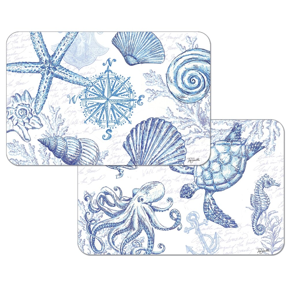 Reversible Wipe clean Counterart Placemats Set of 4   Coastal Sketch Conimar